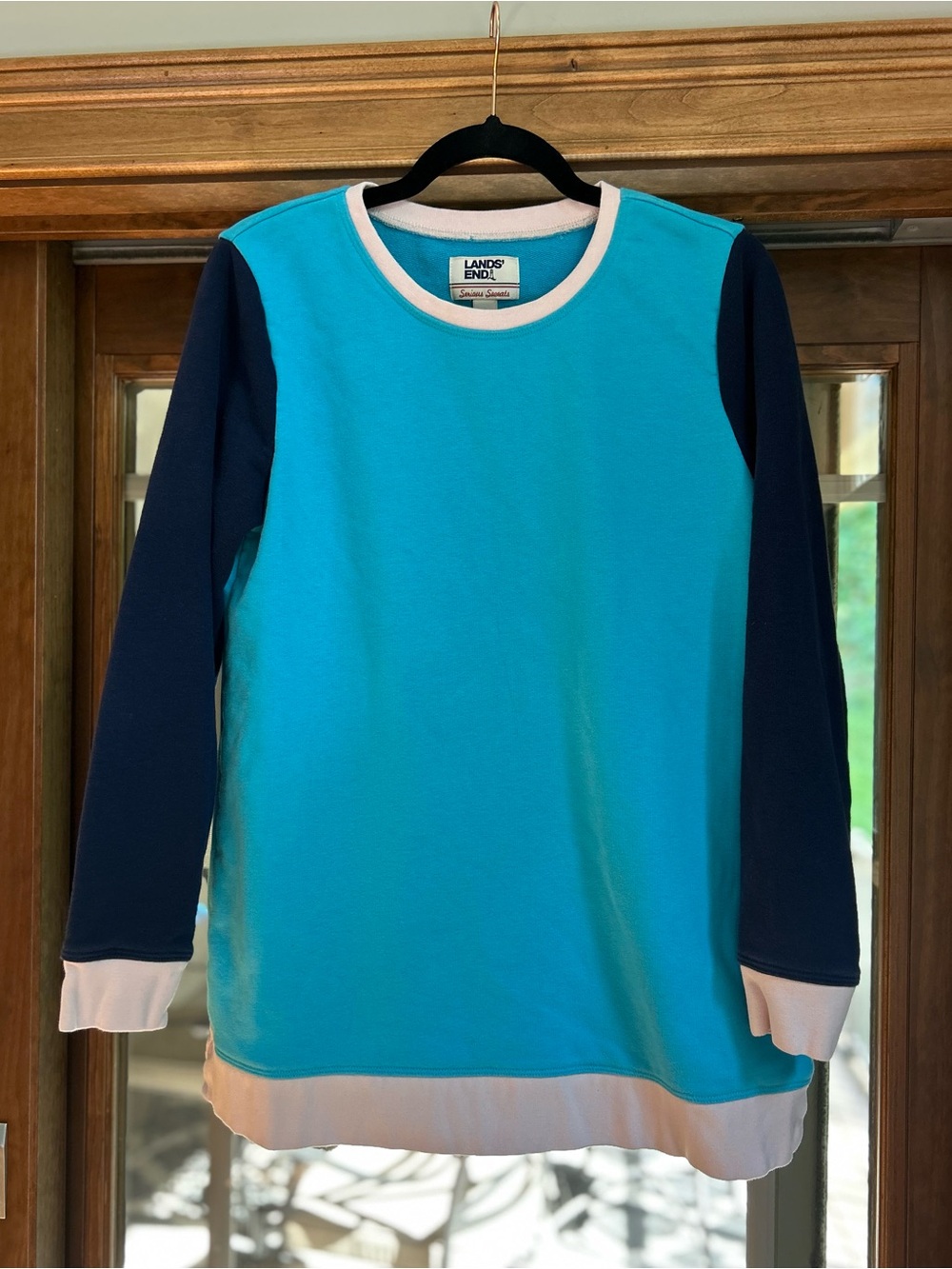 Lands' End Turquoise & Navy Colorblock Long-Sleeve Pullover